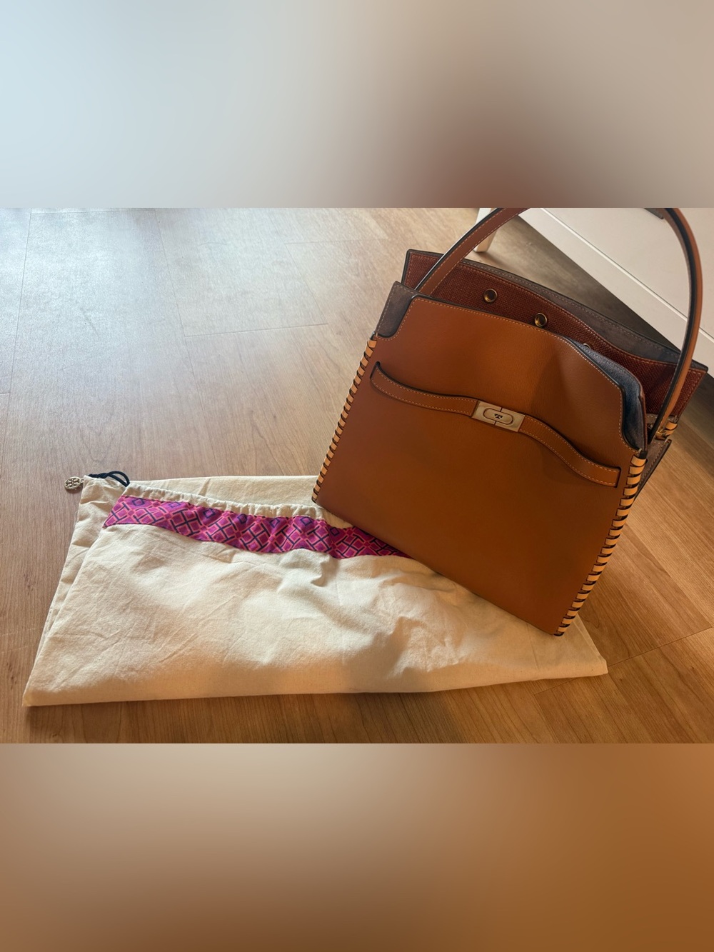 Tory Burch Burnt Orange and Brown Whipstitch Leather Double Bag Satchel - Picture 14 of 16